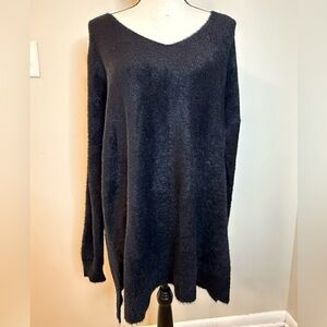 Qixing black plush fuzzy long sleeve sweater SZ XL